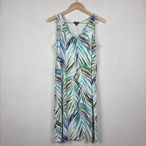 J. Jill Wearever Collection Tropical Leaf Print Sleeveless Dress Small Beachy